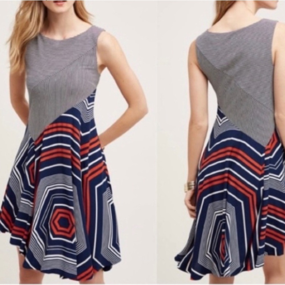 Striped Navy and Red A-Line Dress